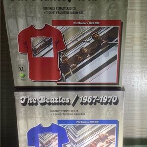 The Beatles Boxed CD Sets with Red & Blue XL T-shirts.1962-1966/1967-1970
